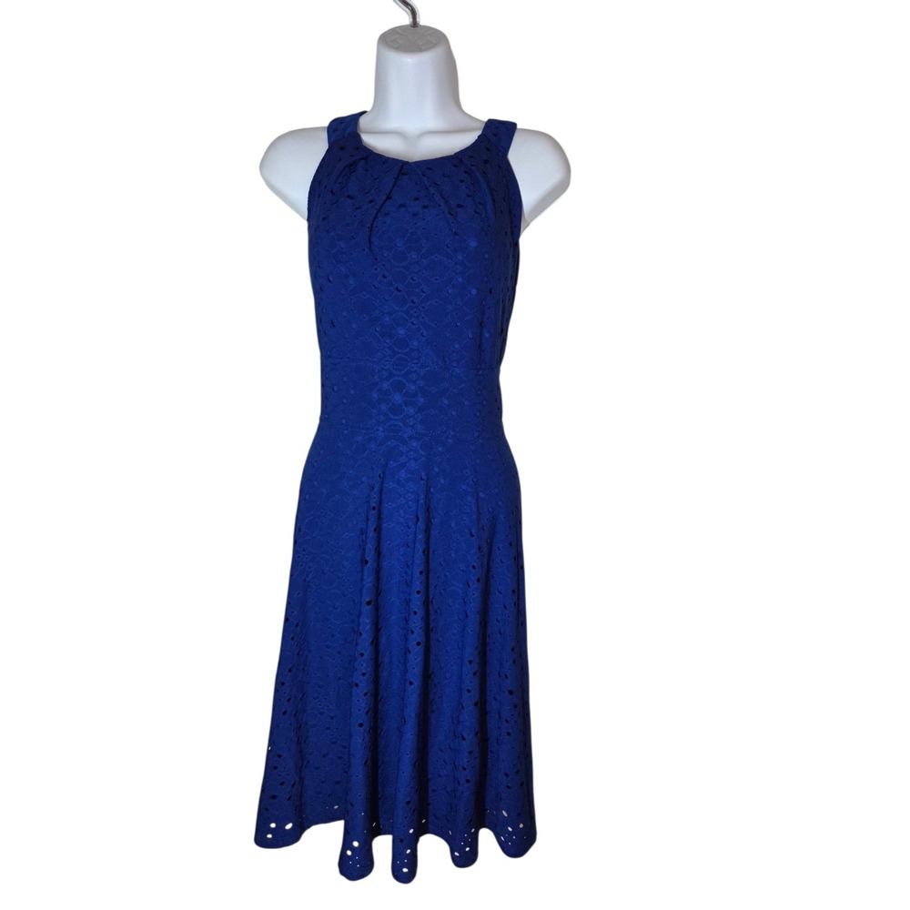Wisp Royal Blue Halter Eyelet A-Line Knee Length Shift/Sheath Dress 8